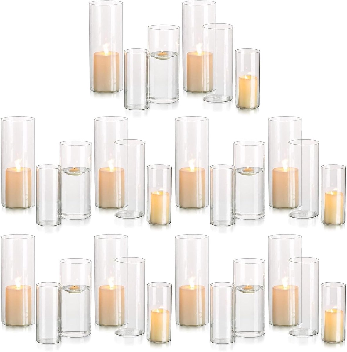 Windlicht van glas - Transparant - 10 cm hoog - Cilinder van glas - Voor tafeldecoratie en kaarsen