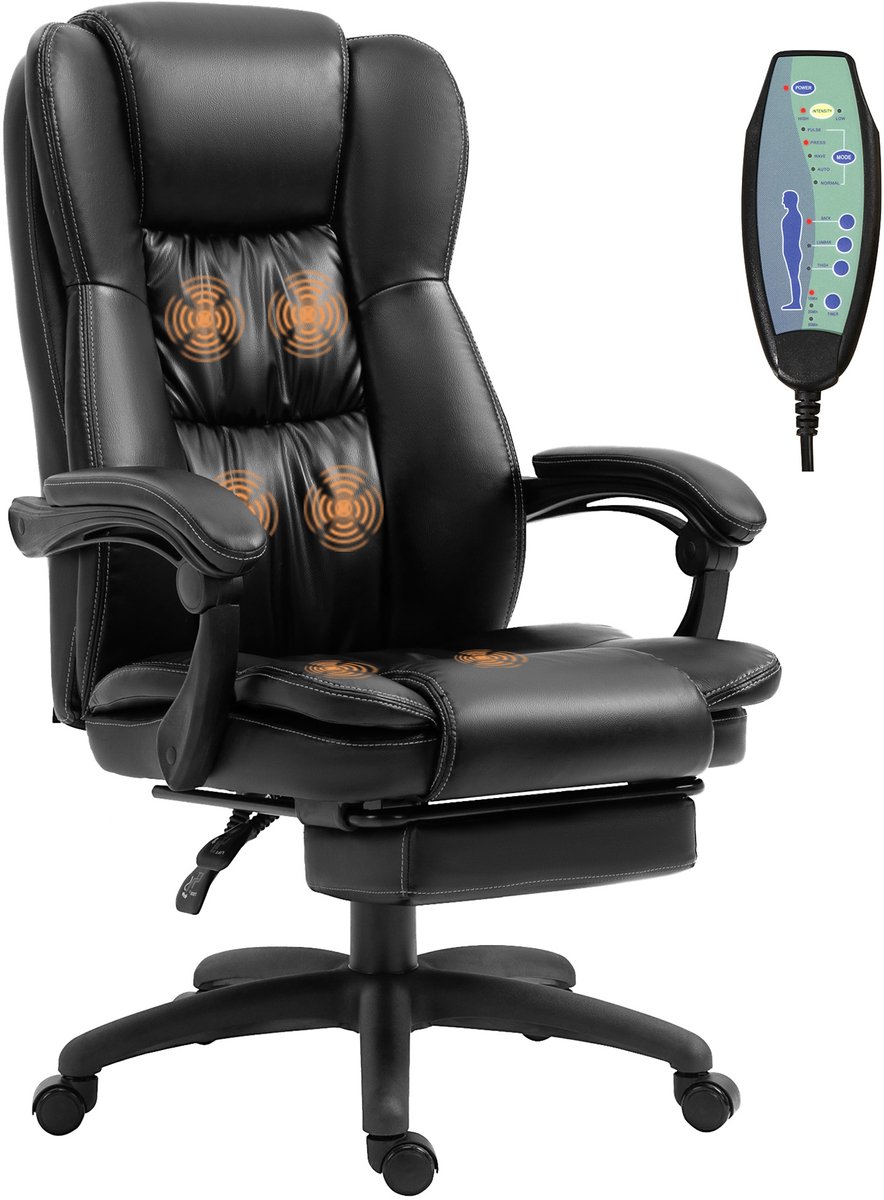 Vinsetto Massage Bureaustoel - Polyurethaan - 68,5x68,5x121cm - Zwart