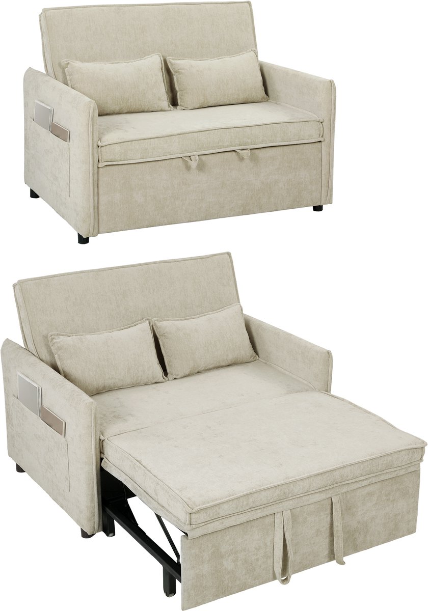 HOMCOM slaapbank - Chenille (100% polyester) - 125 x 91 x 94 cm - Crème