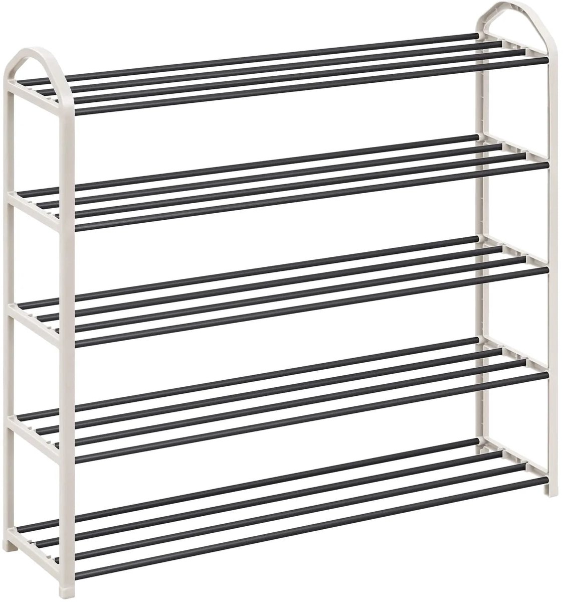 Klarven® Schoenenrek Crème 5 Levels - 5 niveaus, Afneembare Planken, Eenvoudig te Monteren Zonder Gereedschap - Roestvrij Metalen Frame, Ruimtebesparend - B 79 x D 19,5 x H 79 cm