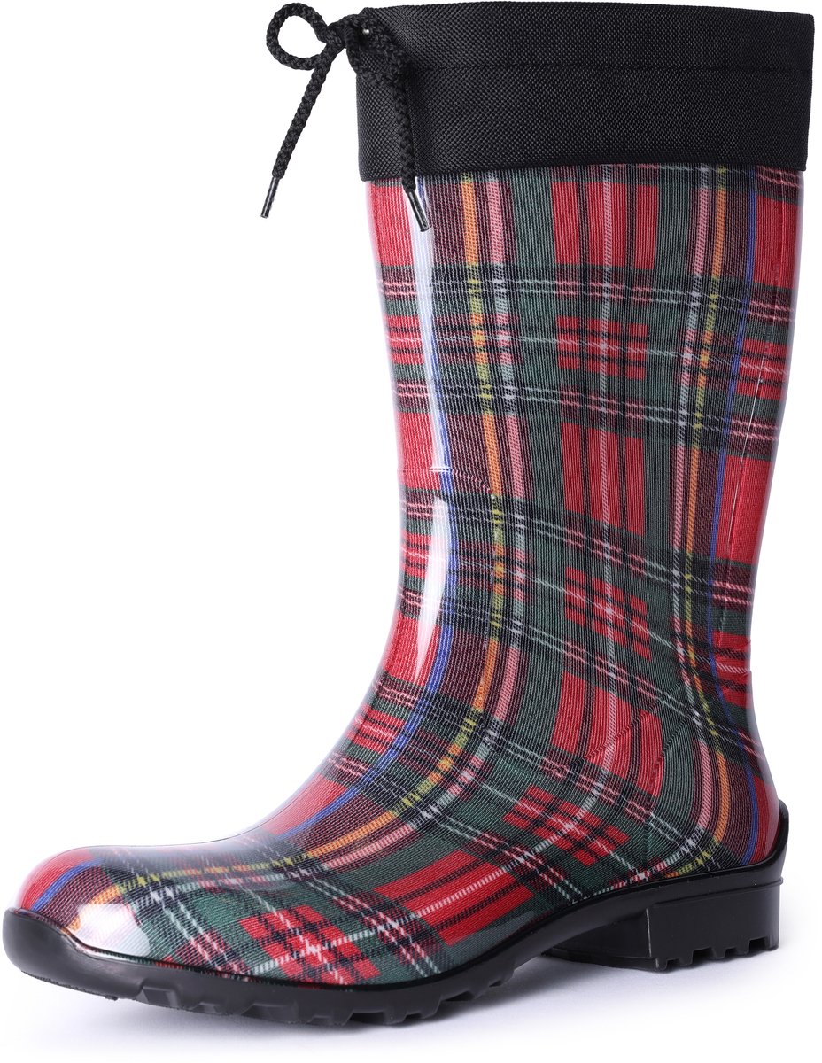 Ladeheid Dames Regenlaarzen - Rubberen Laarzen met manchet Waterdichte - PVC - LA-LMG-879-Aspen - Rood/Raster - 42