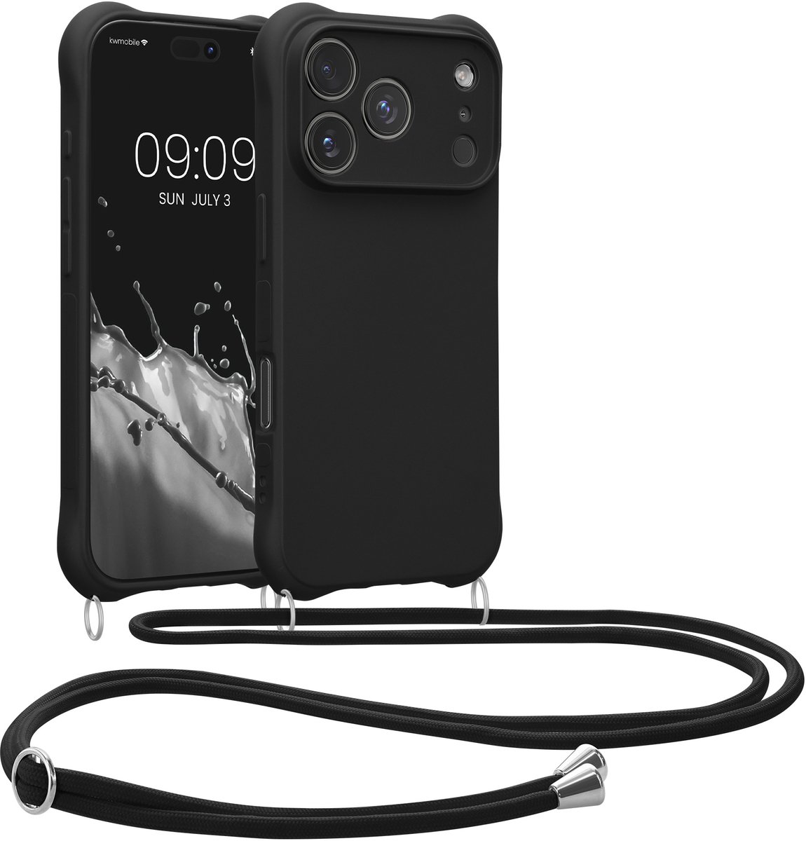 kwmobile telefoonhoesjegeschikt voor Apple iPhone 18 Pro / iPhone 17 Pro - Hoesje van siliconen met telefoonkoord - In zwart