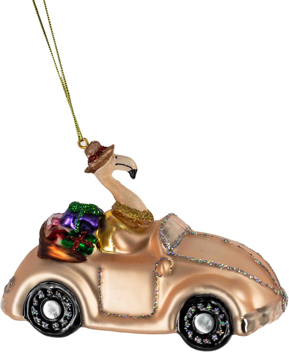 homebound by ky Kerstbal auto met flamingo Goud