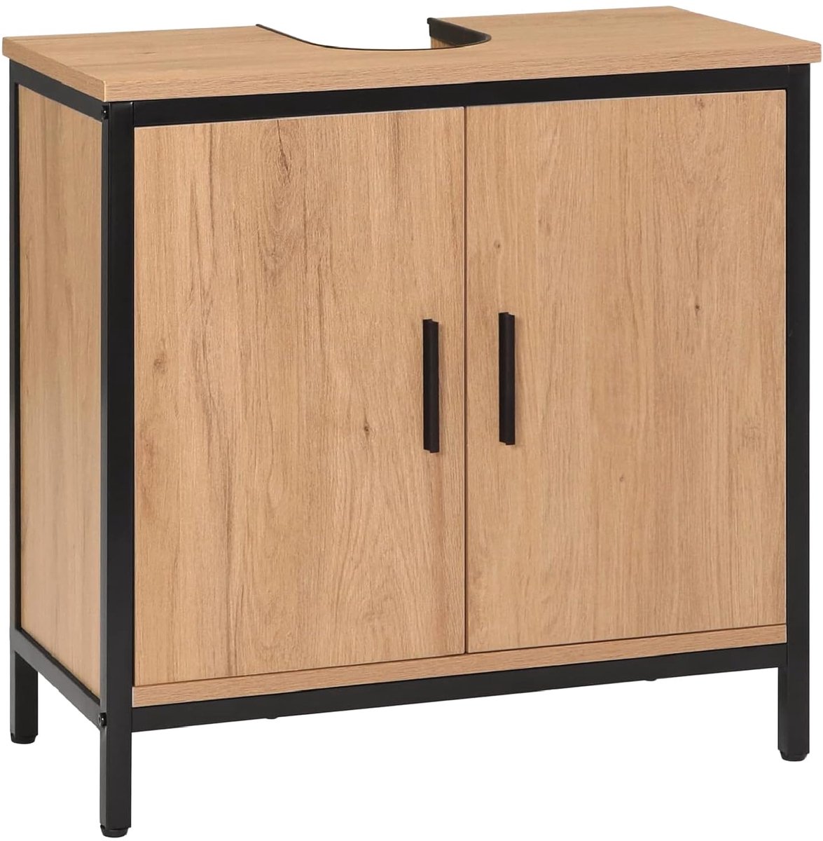 Famanu – Wastafelonderkast voor de badkamer, 60 x 60 x 30 cm, met in hoogte verstelbare scheidingswand, zwart, ideaal voor extra opbergruimte