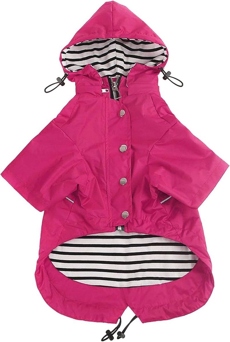 Stijlvolle premium hondenregenjassen - waterdichte hondenkleding met reflecterende knopen, verstelbare taille en afneembare capuchon - roze - maat XL