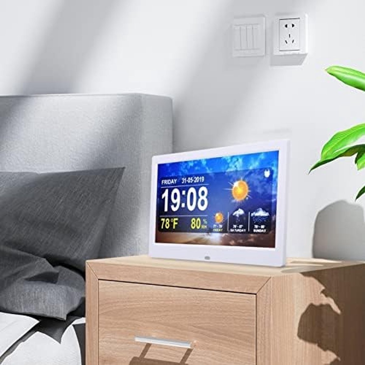 Digitale Weerklok met WIFI, 10 Inch Kalender, Alarmfunctie, Temperatuur- en Vochtigheidsweergave, Afstandsbediening, Ondersteunt Foto's, Video's en Muziekafspelen