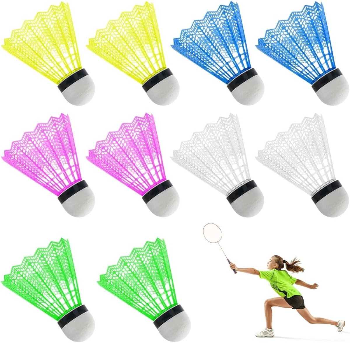 Badmintonballen - Multikleur - Set van 10 - Duurzaam Vliegwiel van Kunststof - Voor Sport en Training