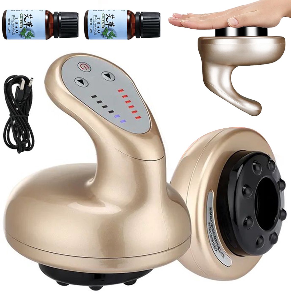 Elektrisch Gua Sha-apparaat - Lichaamsmassager - Apparaat voor vacuümwarmtetherapie - Gua Sha-apparaat met meridianenzuiging - Gua Sha-cuppingapparaat - Zes instelbare snelheden - Geschikt voor benen, rug en nek - Goud