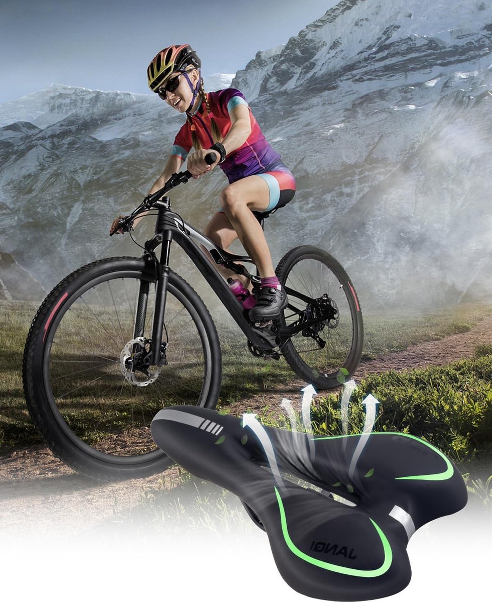Fietszadel dames super comfort - Zwart/Groen - S - Waterdicht en Ergonomisch