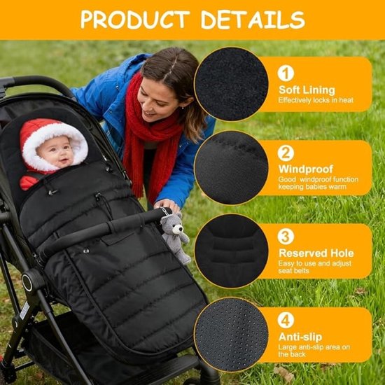 Voetenzak kinderwagen winter - Waterdichte babyvoetenzak met ritssluiting - Fleecevoering - 5-puntsgordel - Universeel - Machinewasbaar — afbeelding 2