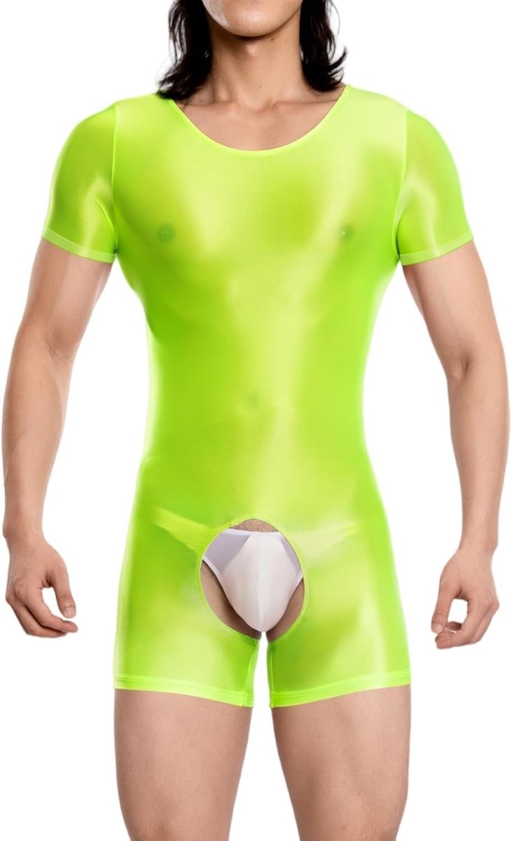 Shiny body voor mannen korte mouwen jumpsuit voor de sportschool, naadloos en comfortabel, ideaal voor training en festivals