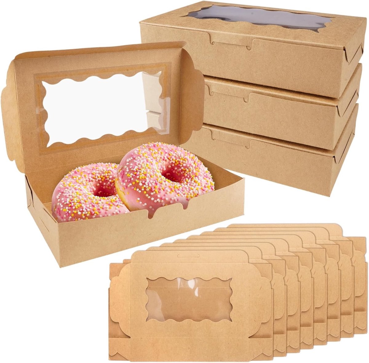 12 Stuks Bruine Koekjesdozen met Venster, Perfect voor Cadeaus en Feestjes, 17.8 × 11 × 3.8 cm