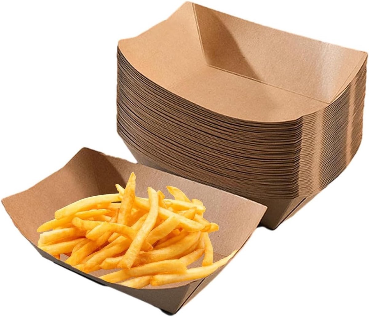 Eén stuk rustiek bootvormig kraftpapier voedseldienblad - 17 cm - Olie- en waterbestendig - Perfect voor snacks en feesten