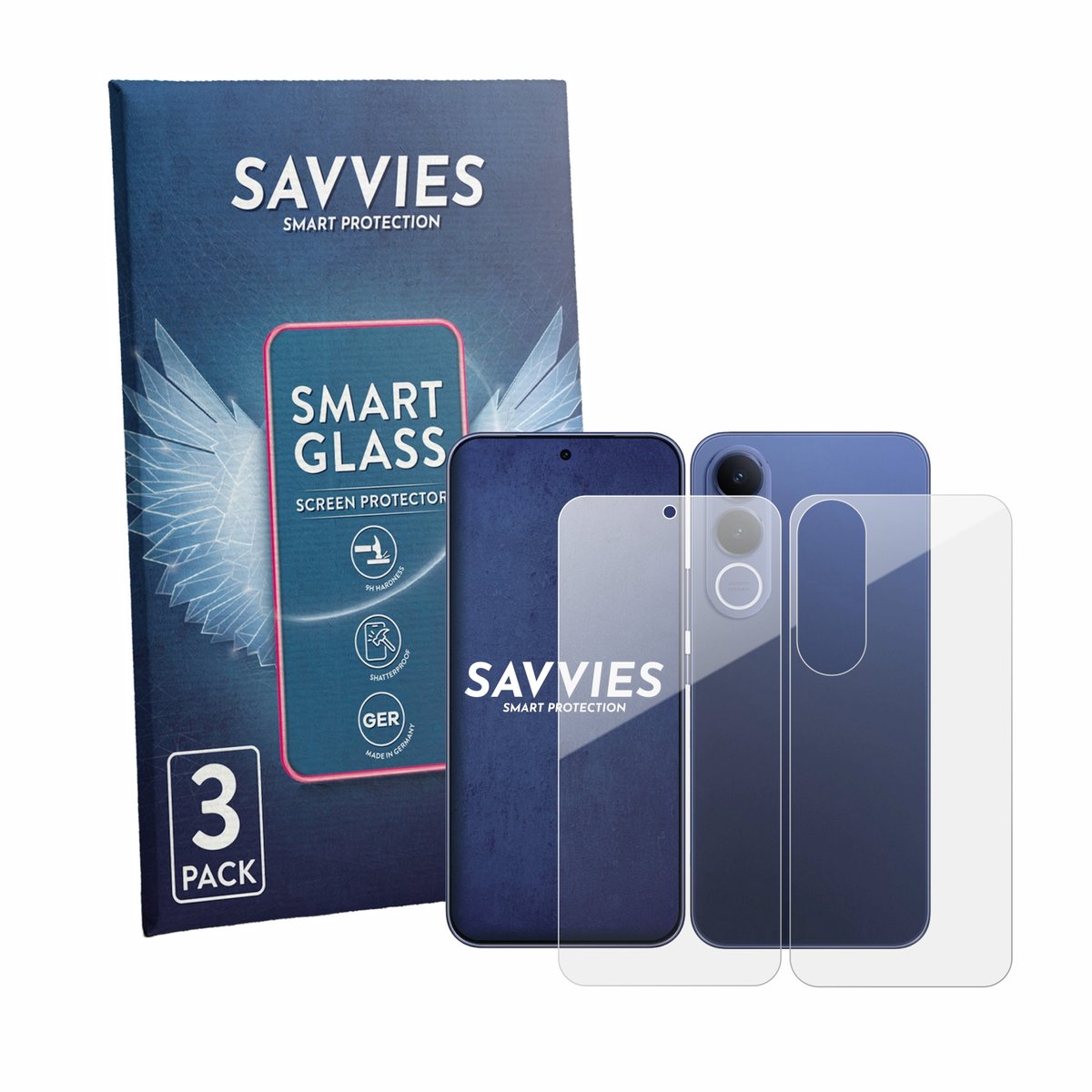 3 Stuks Savvies Screenprotector - geschikt voor Vivo V70 FE (Voor+Achter) - beschermfolie glas transparant