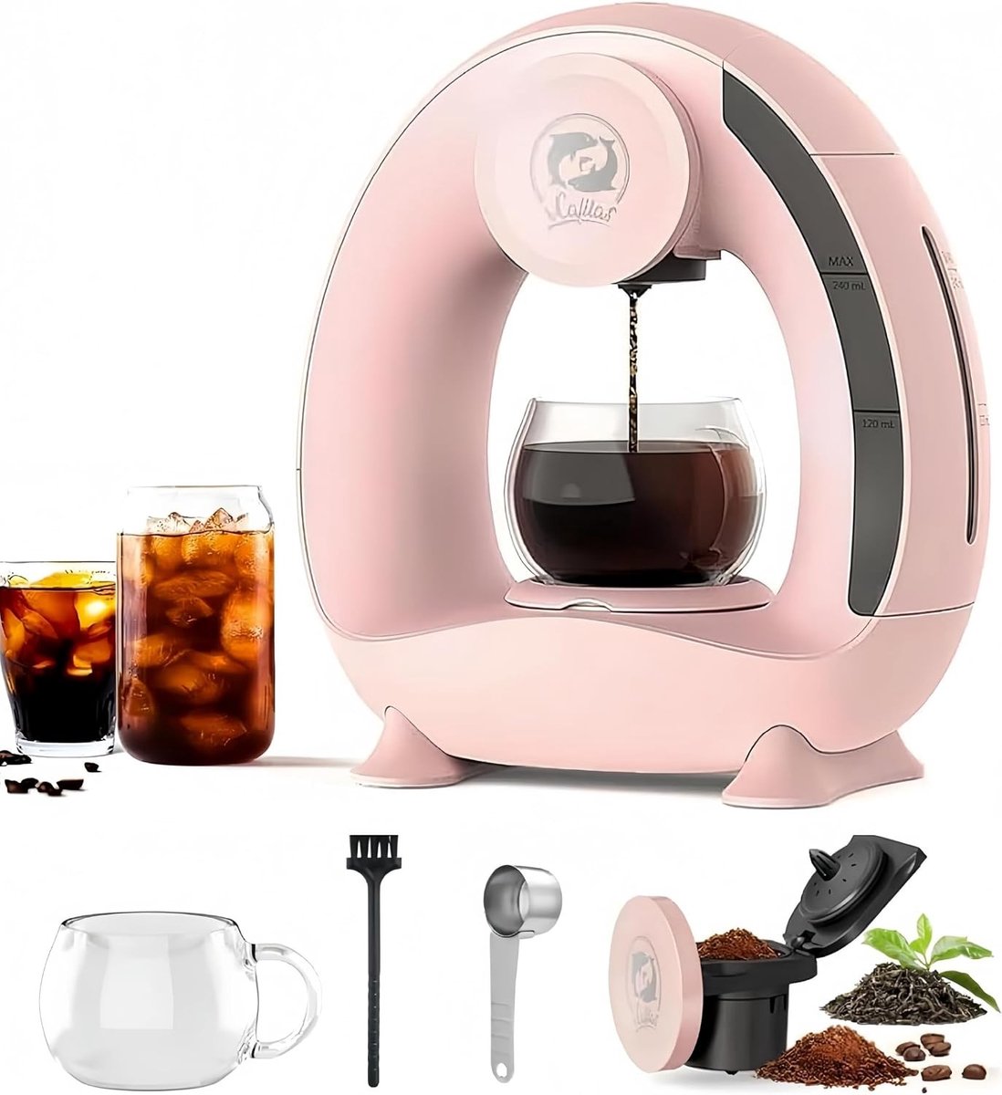 Koffiefilterapparaat Klein - Roze - 24,1 x 12,7 x 25,9 cm - Mini Koffiezetapparaat voor Één Kop - Voor Thuis en Kantoor