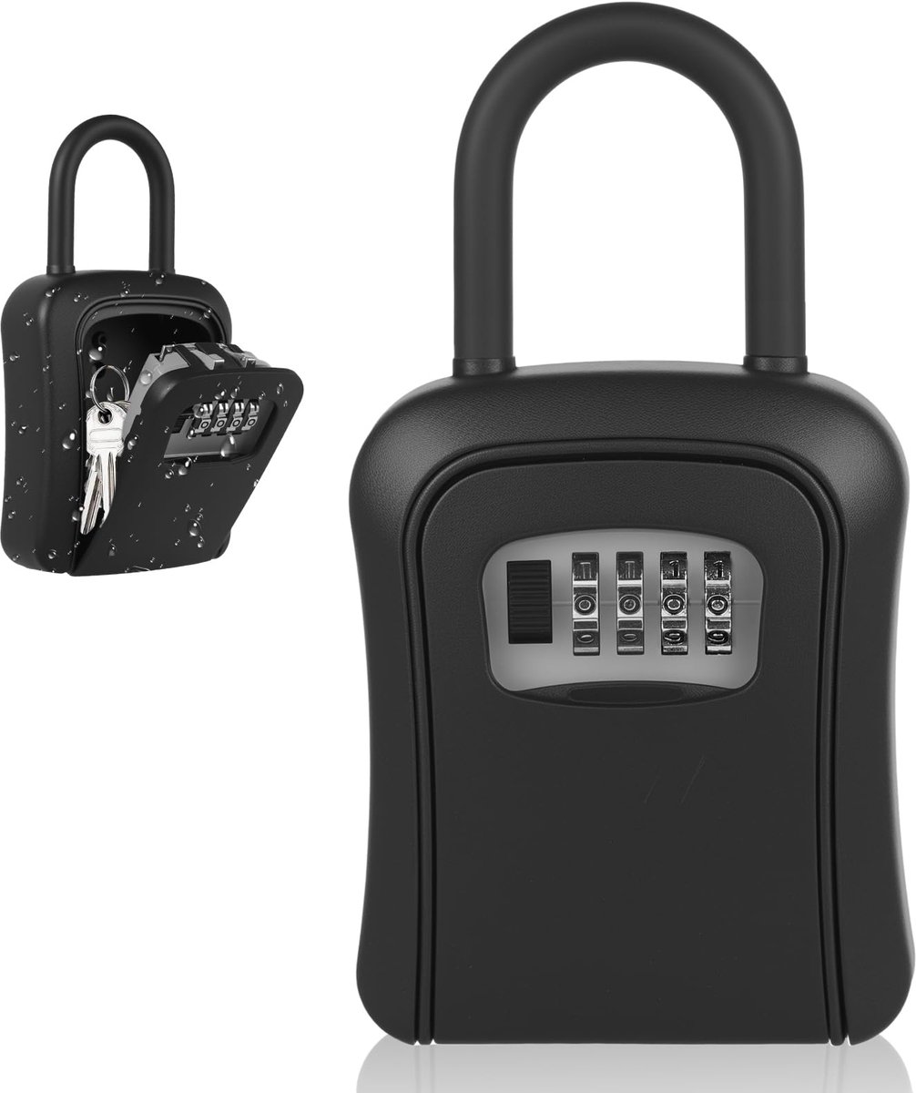 Famanu – Sleutelkastje met afneembare beugel van 10 mm, weerbestendig en zonder openingen aan de binnenkant, met 4-cijferig cijferslot, voor sleutels en deurkaarten, 116 x 96 x 45 mm, zwart
