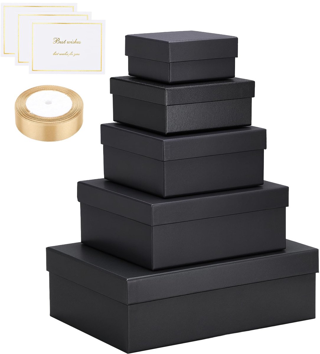Famanu – Zwarte geschenkdoos set van 5 delen met deksel, verschillende maten voor cadeauverpakking, ideaal voor sieraden en boutiques