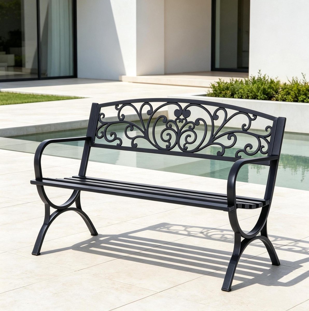 Tuinbank 2 Personen - Ornamentale Rugleuning En Armleuningen - Voor Tuin, Terras En Veranda - Staal En Gietijzer - Zwart