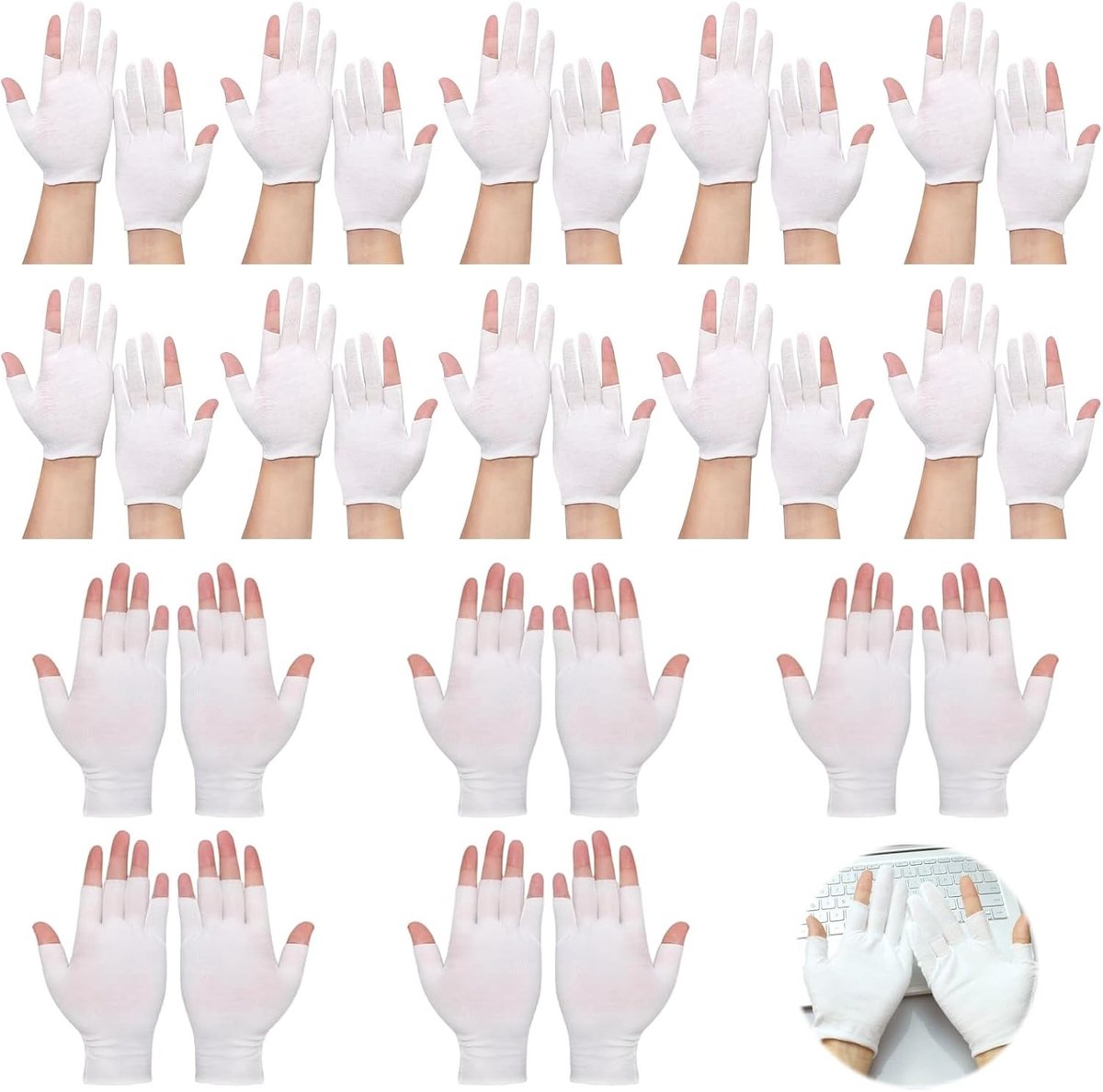 Vingerloze Handschoenen - Wit - Katoen - Ademend en Elastisch - Voor Schoonheid en Nachtgebruik