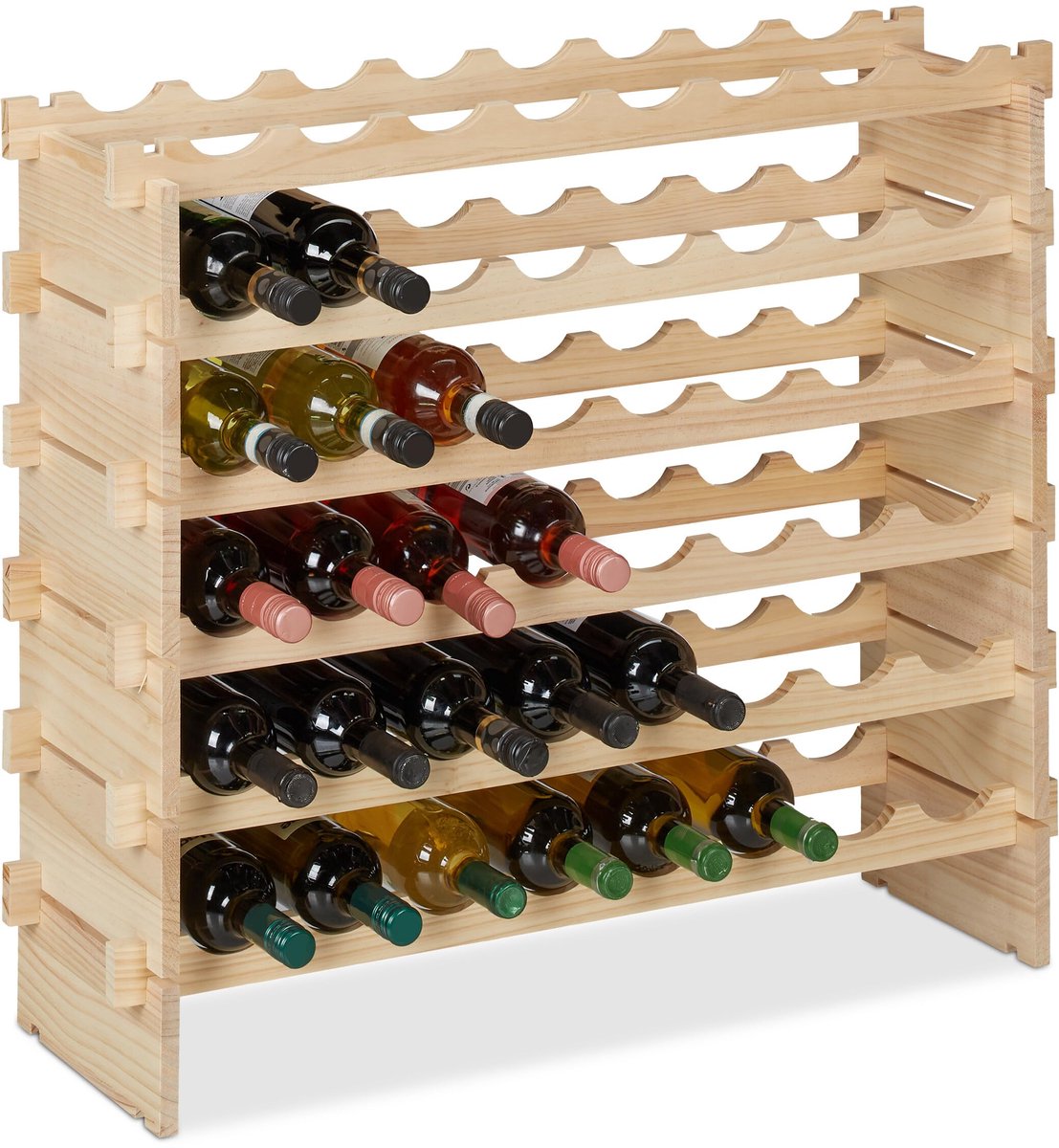 Famanu – Wijnrek voor 48 flessen, stapelbaar en uitbreidbaar, afmetingen 73x82x25 cm, van duurzaam hout, ideaal voor kelder of wijnopslag