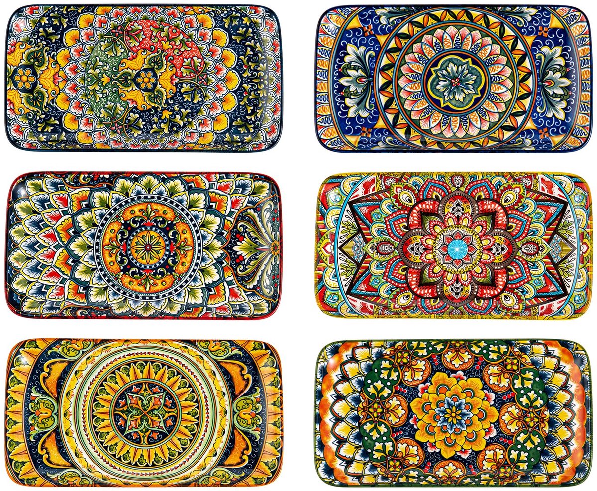 Famanu – Serveerschaal set van 6, rechthoekige taartplaat van 25,5 cm, ideaal voor voorgerechten, sushi, fruit, salade en dessert, vaatwasserbestendig