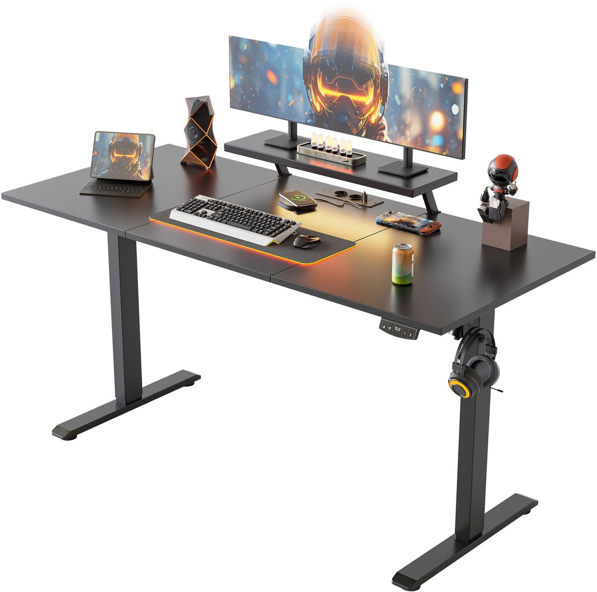 SnelShoppen - Elektrisch Hoogteverstelbaar Bureau 120x60 cm met LED, Stopcontacten, Beweegbare Monitorstandaard, Zit-Sta Bureau voor Gaming en Kantoor