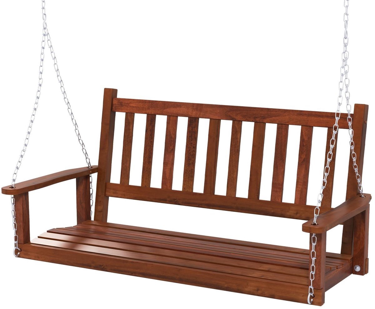 SnelShoppen - FANTASK 2-zits schommelbank van massief hout - Hangbank voor buiten - Tuinschommel belastbaar tot 230 kg - Bruin - 136 x 67 x 63 cm - Pe