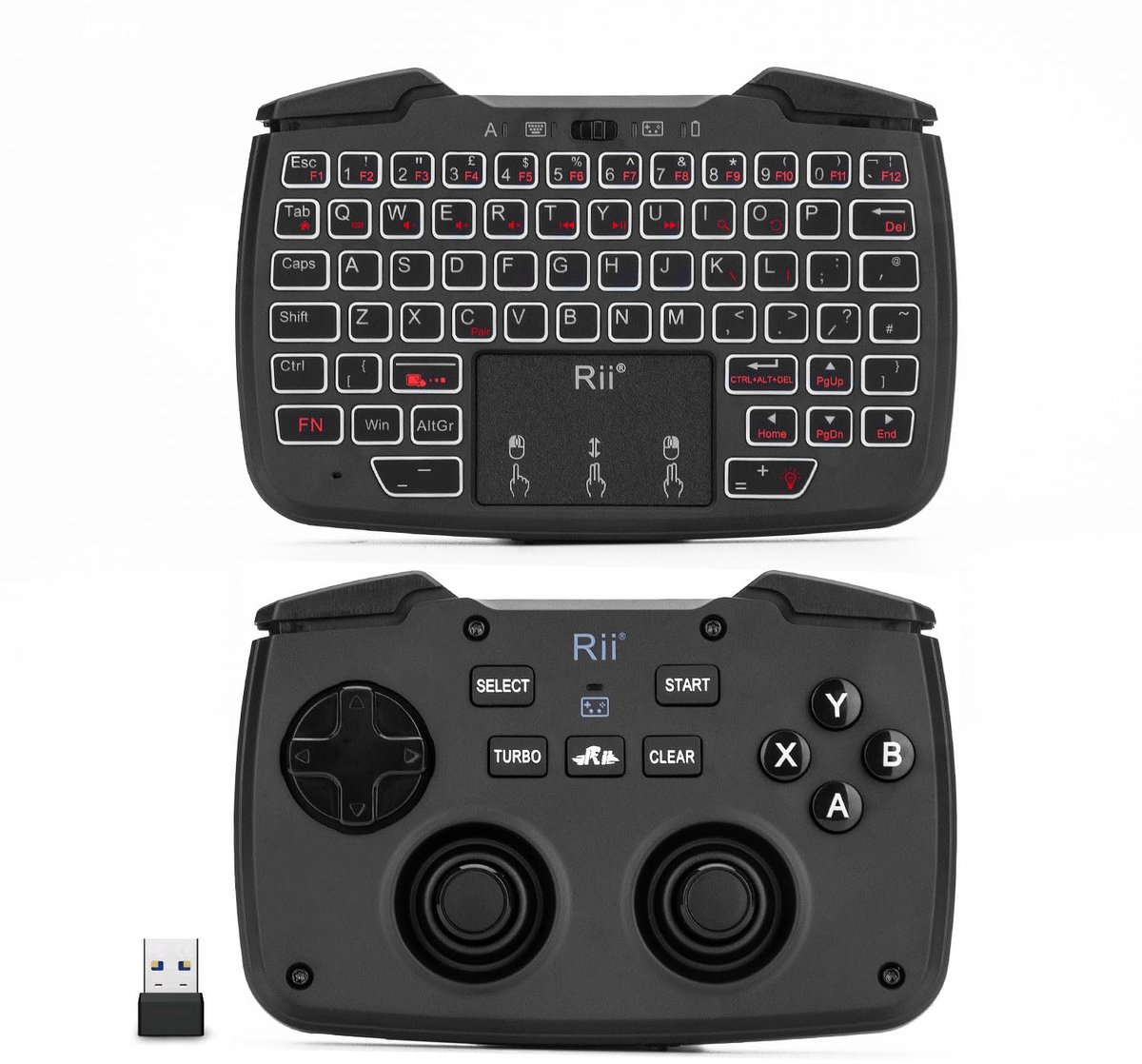 SnelShoppen - Rii RK707 Mini Toetsenbord en Muis Combo met Trackpad, Oplaadbaar 62-Toetsen Mediatoetsenbord met Gamecontroller en Achtergrondverlichti