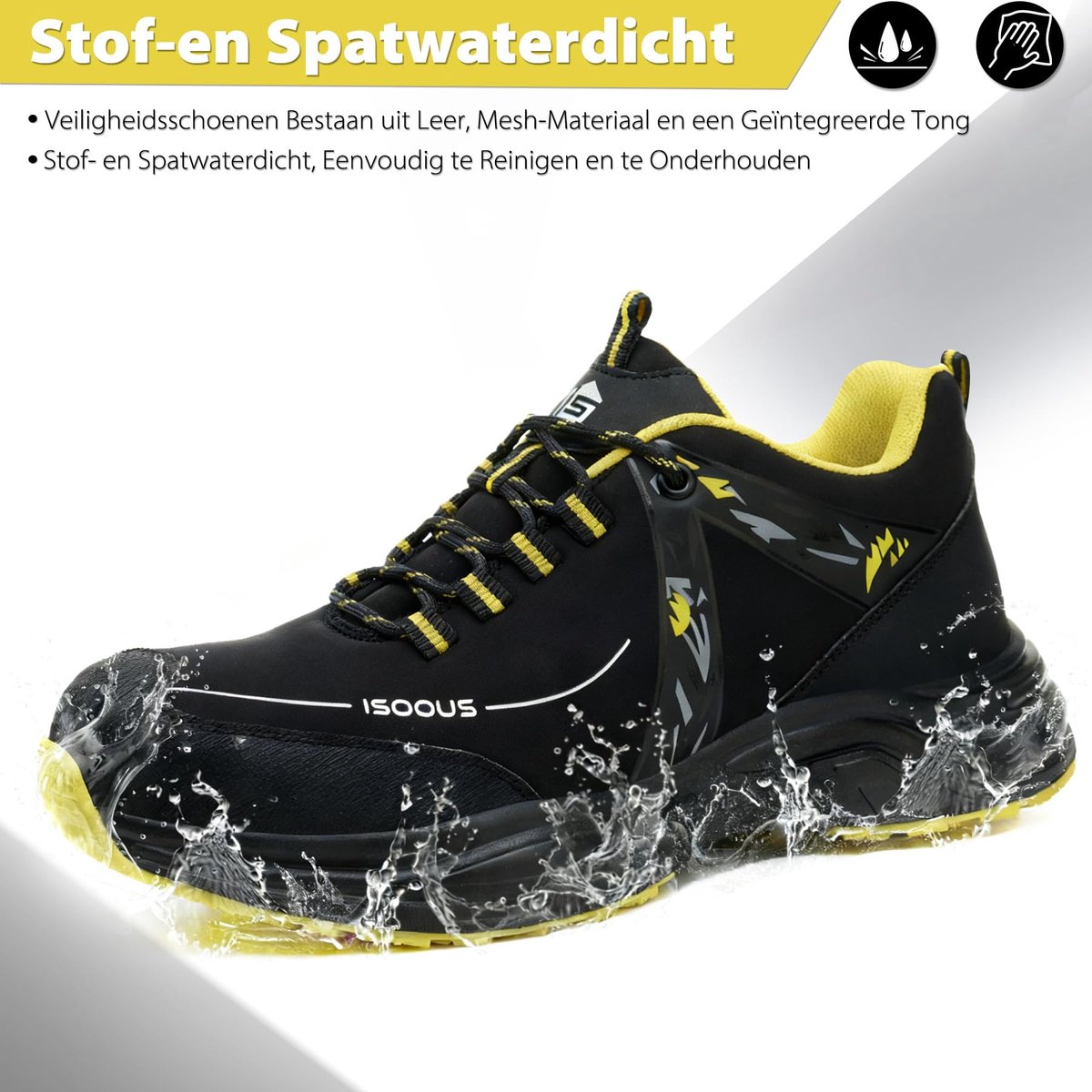 SnelShoppen - Werkschoenen Heren Dames Veiligheidsschoenen Stalen Neus Lichtgewicht Ademend Veiligheidslaarzen Sneakers Geel EU 42 - Perfect voor Werk