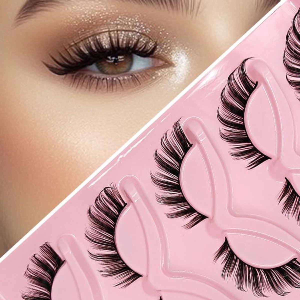 Valse Wimpers voor Fox Eye Look, 5 Paar Dikke en Krullende Wimpers voor Beginners, 8-12 mm, Perfect voor Oogmake-up en Wimperextensions