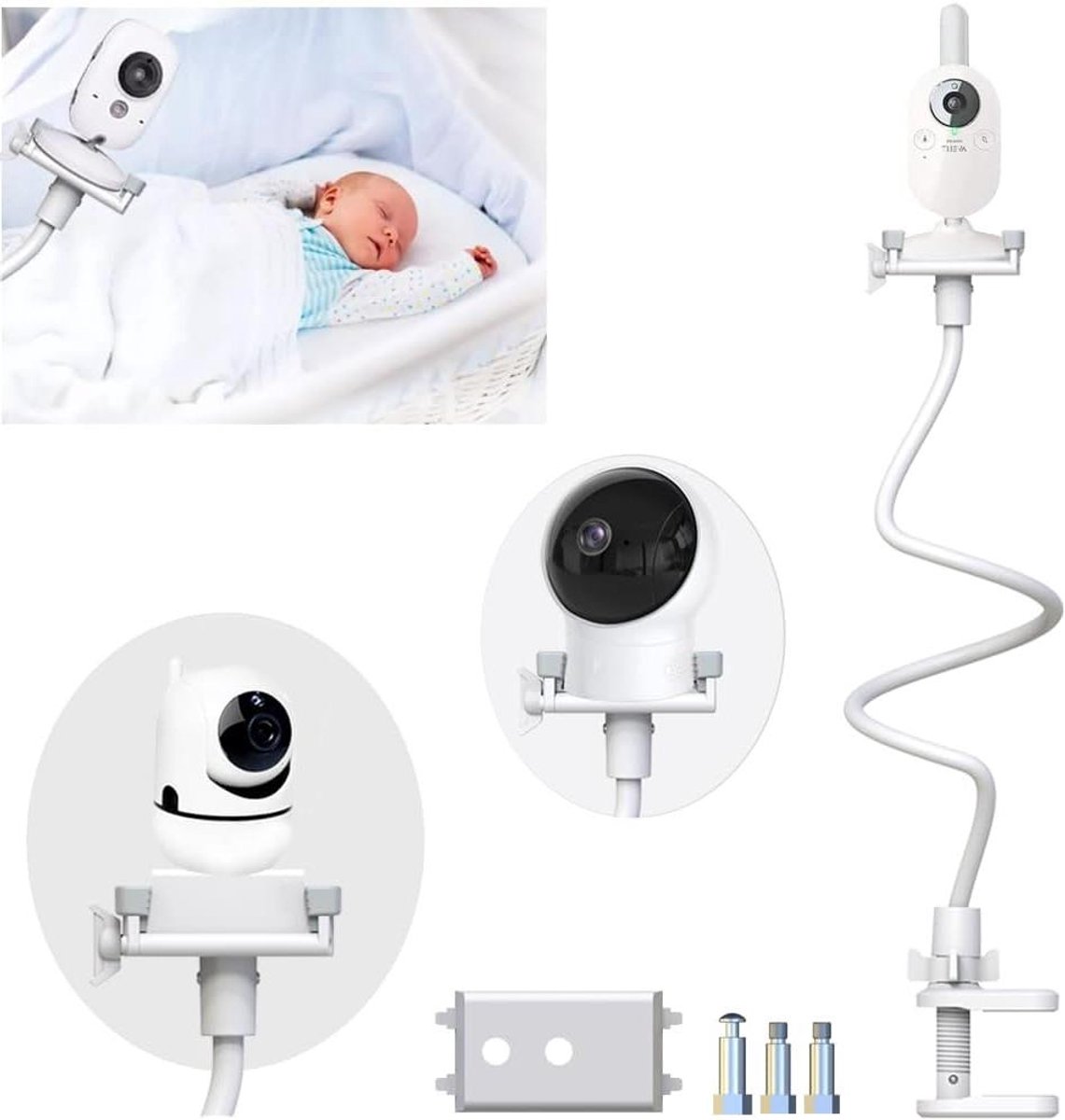 Babyfoonhouder - Camerastandaard Kinderkamer - Baby Bewaken - Flexibele Lange Arm - 85 cm - Wit