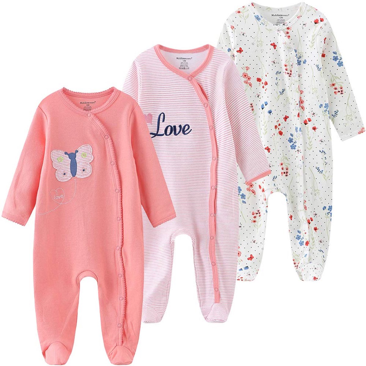 SnelShoppen - Set van 3 Rompers voor Baby's en Meisjes, Oranje en Rood, 0-3 Maanden, Katoen, Ideaal voor Feestjes en Dagelijks Gebruik