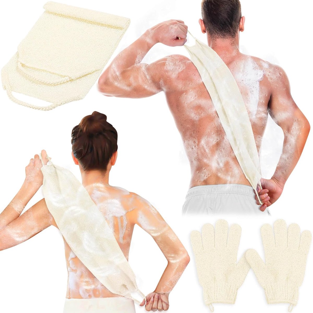 Anezus Peeling-rugreiniger, badhandschoenen, douchehanddoek met lichaamspeeling-handschoenen voor rugreiniger - ShopVlot