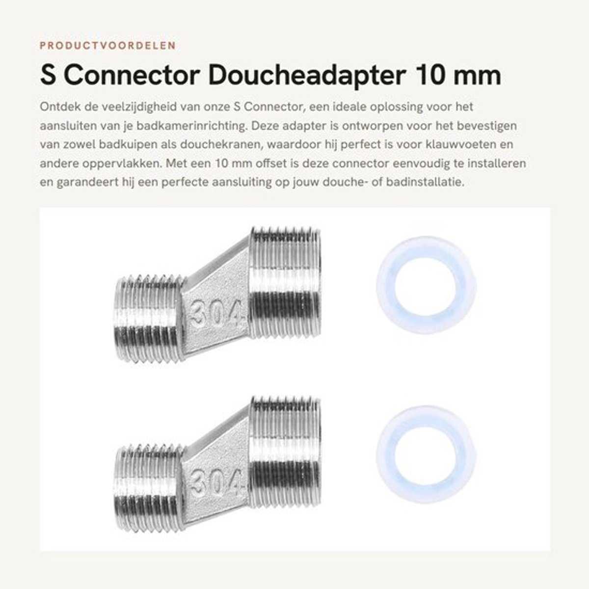 S Connector - Doucheadapter - 10 mm offset - 1/2 Inch naar 3/4 Inch - Handig voor bad en douche - 2 Stuks