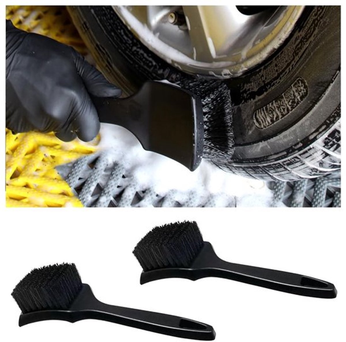 Velgenborstel - Antislip handgrepen - Ergonomisch design - Zwart - Bandenborstel - Autoverzorging - Geschikt voor auto en motorfiets