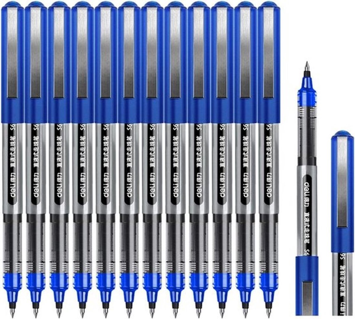 Thijox - Rollerball Pen 0,5 mm Blauw - Sneldrogende Vloeibare Inkt - Glad Schrijven - Perfect voor School, Kantoor en Creatieve Projecten - Pak van 12