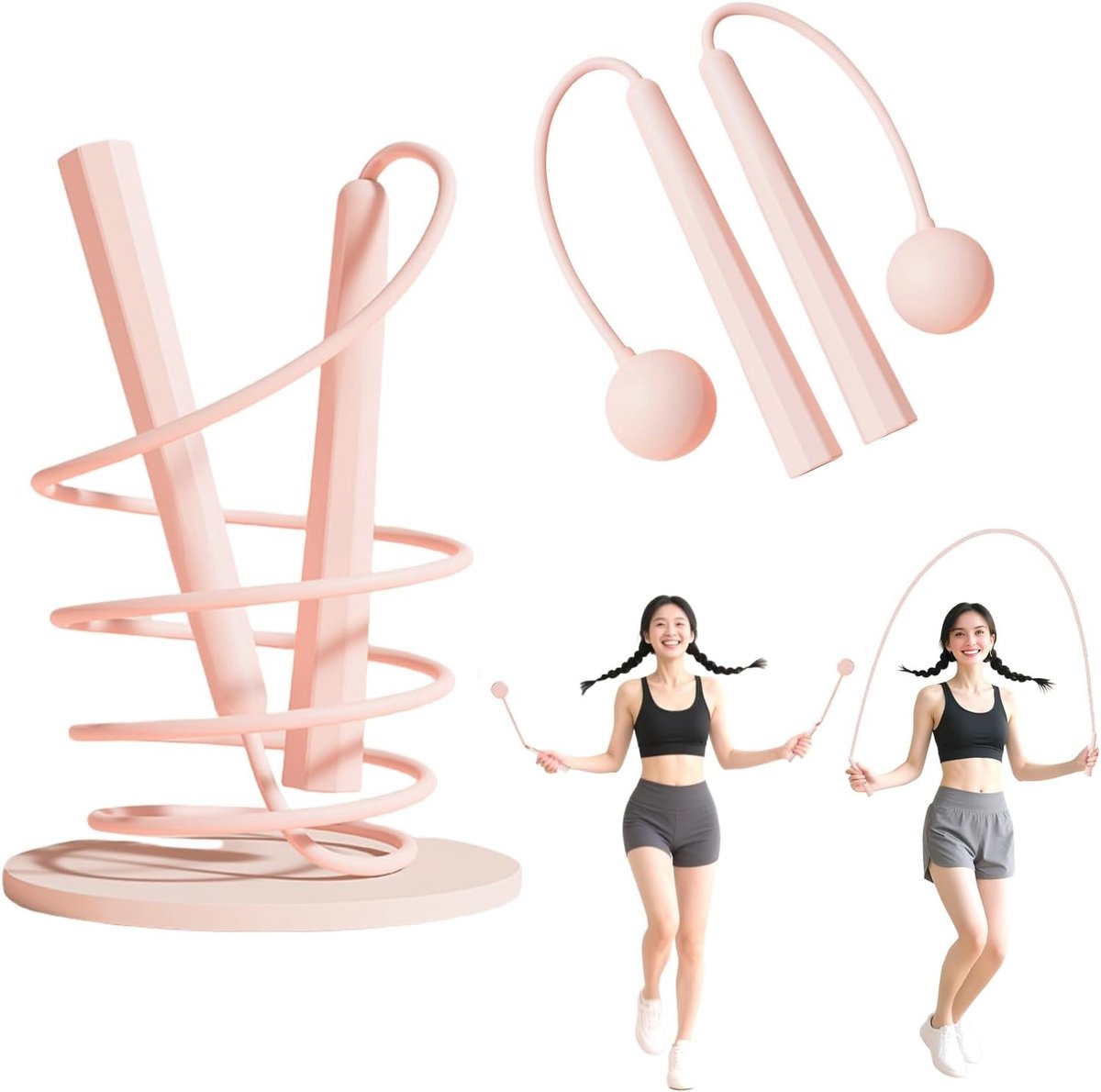 Verstelbare Draadloze Springtouw met Gewichten, Ideaal voor Fitness en Uithoudingsvermogen, Geschikt voor Kinderen, Inclusief Opbergtas en Gewichtsballetje
