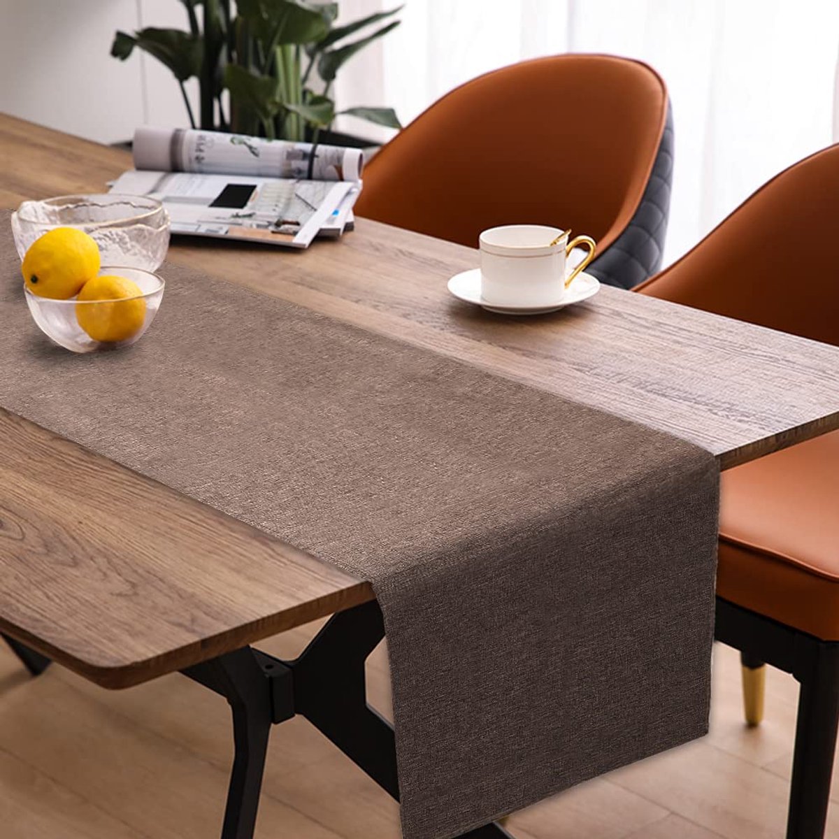 SnelShoppen - Tafelloper Lente Donkerbruin 40 x 240 cm - Modern, Afwasbaar, Waterafstotend, Linnenlook voor Eetkamer, Party, Vakantie en Decoratie