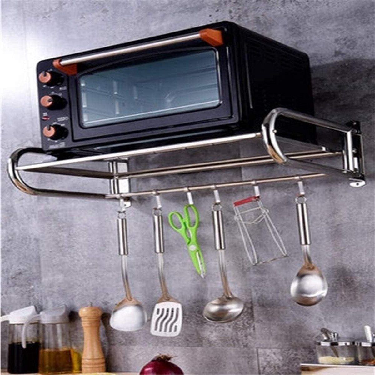 Magnetron Oven Rek - Keuken Organizer - Keuken Opbergen - Stabiel Roestvrij Staal - 60 cm - Zilver