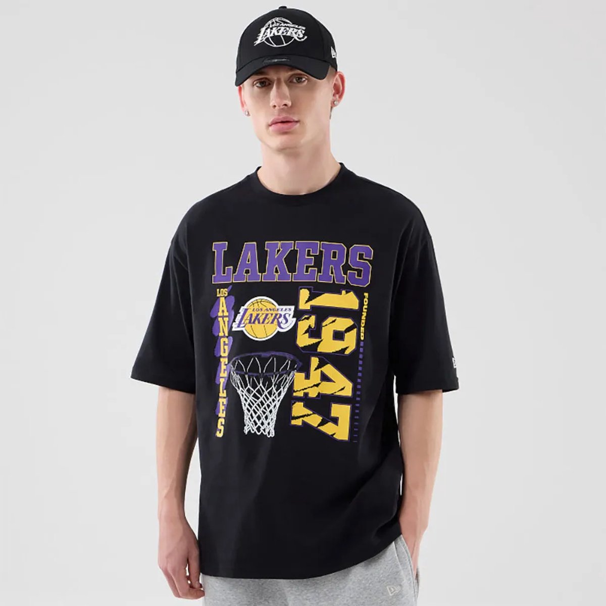 New Era Nba Basketball Graphic Oversize Los Angeles Lakers T-shirt Met Korte Mouwen XL Man Zwart