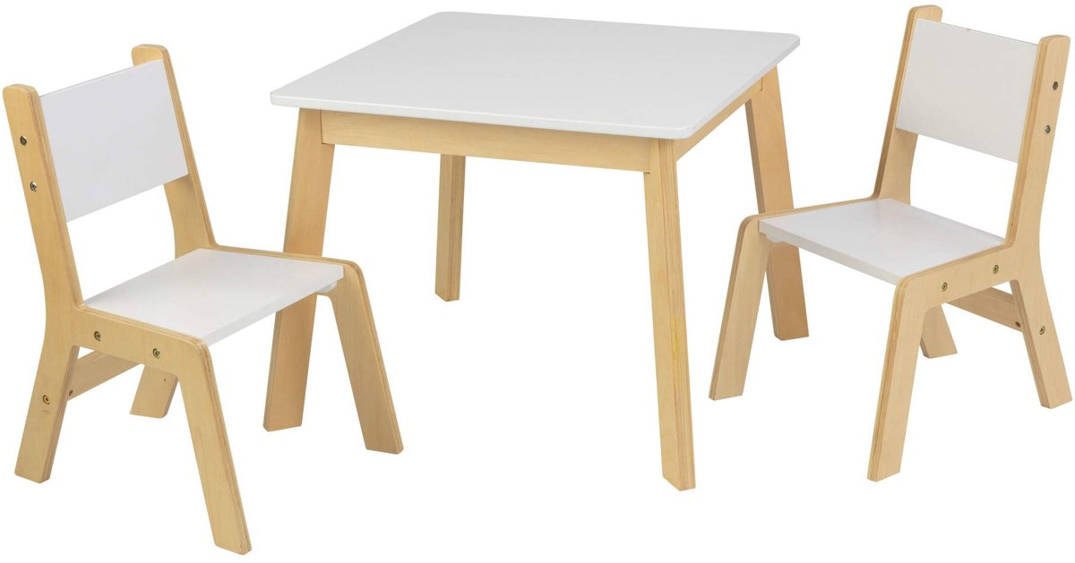 SnelShoppen - Moderne witte houten tafel met 2 stoelen voor kinderen, speelkamer meubels, duurzame kindermeubels, perfect voor slaapkamer, speelruimte