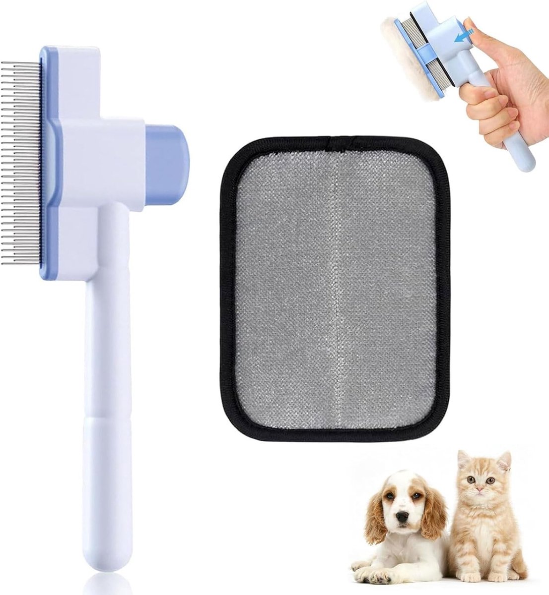 Zelfreinigende Kattenborstel met Handschoen voor het Verwijderen van Dierenvacht, Ideaal voor Lang en Kort Haar van Honden en Katten, Inclusief Vlooienkam