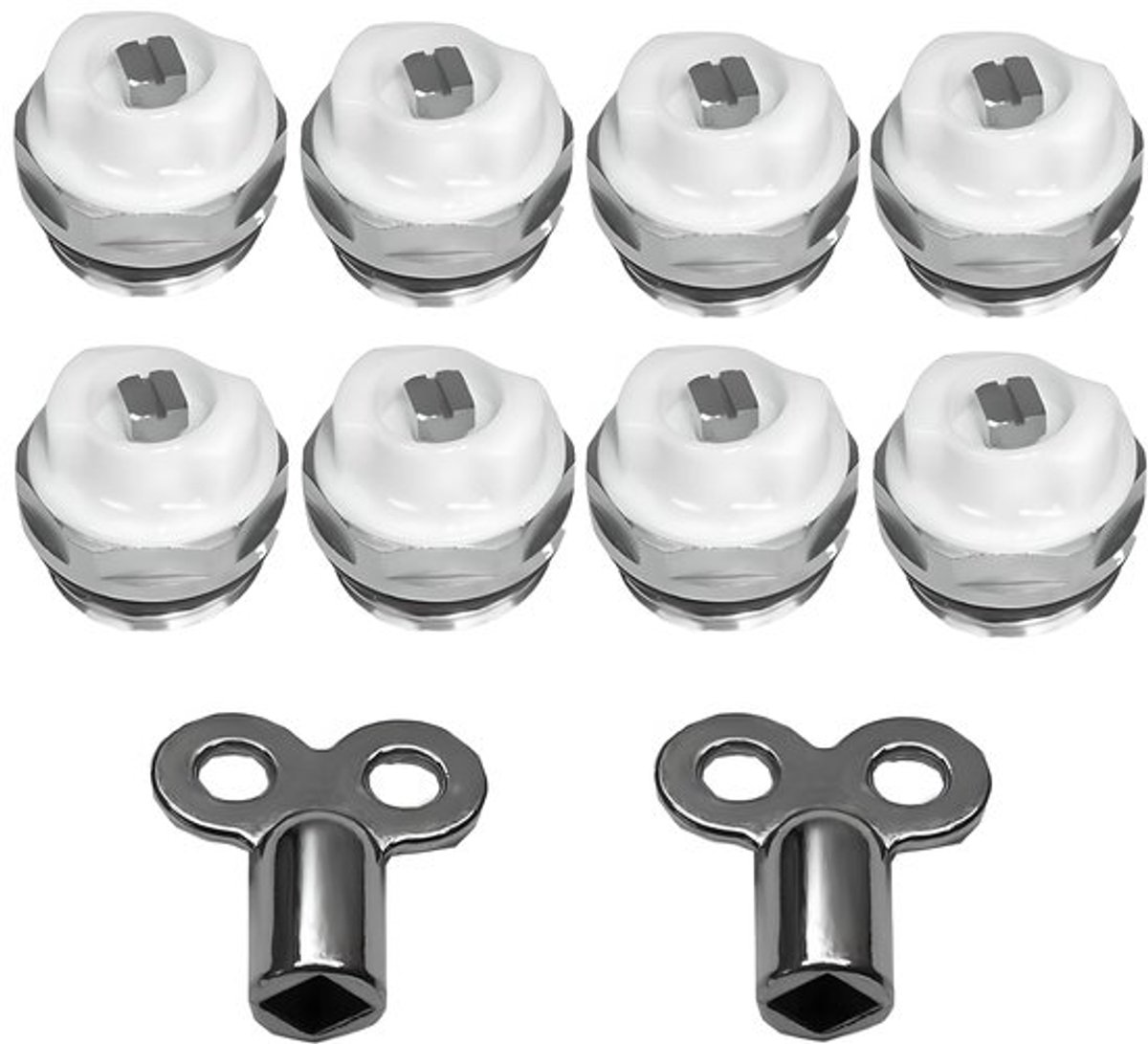 Verwarmingsontluchtingsventiel 1/2 inch - 8 Stuks - Radiatorontluchtingsventiel - Handmatig Ventiel - Ontluchtingssleutels - Draaibare Kunststof Kop - Radiatorventiel