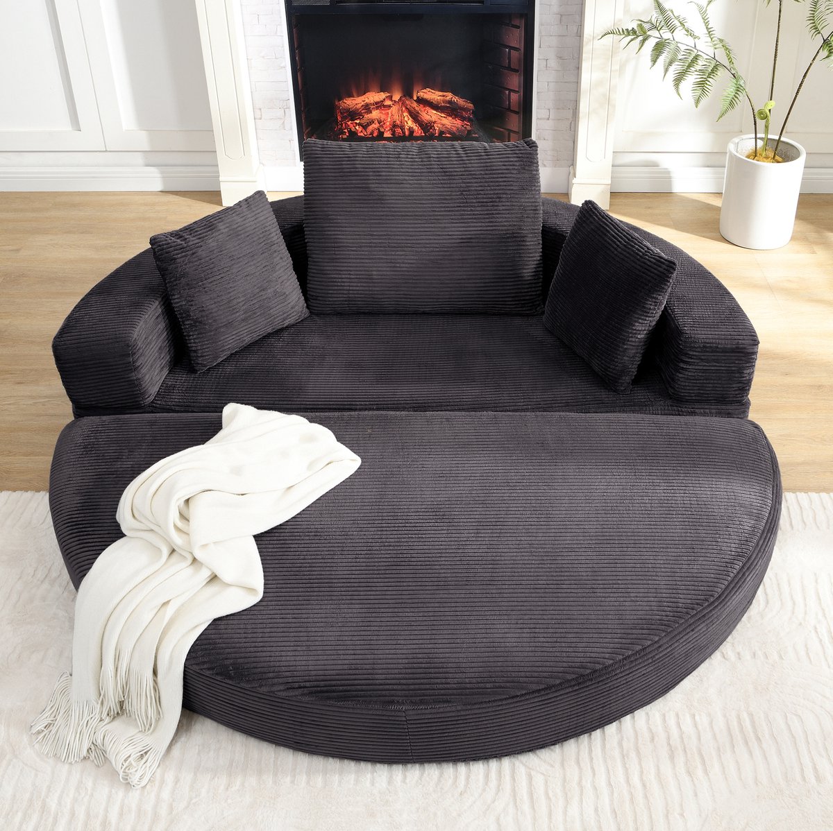 OKWISH Slaapbank 173 x 176 cm - 2-in-1 Opvouwbaar Sofabed Met 3 Kussens - Ruimtebesparend Voor Appartement Of Logeerkamer - Cordstof - Zwart