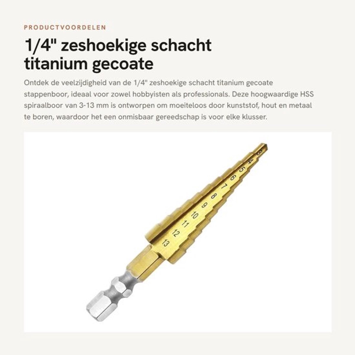 1/4" zeshoekige schacht - titanium gecoate stappenboor - 3-13 mm - spiraalboor - multi-gat kegelboor - geschikt voor hout en metaal