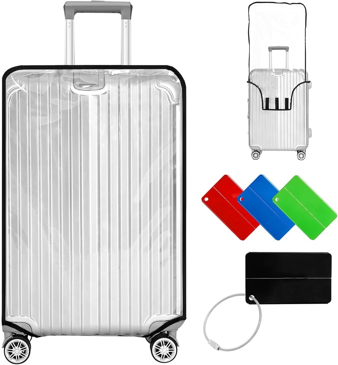 Transparante Koffershield, 61 cm, Beschermhoes met Zwarte Rand, Ideaal voor Reizen en Koffers, Duurzaam en Waterdicht, Kofferaccessoire voor Bescherming
