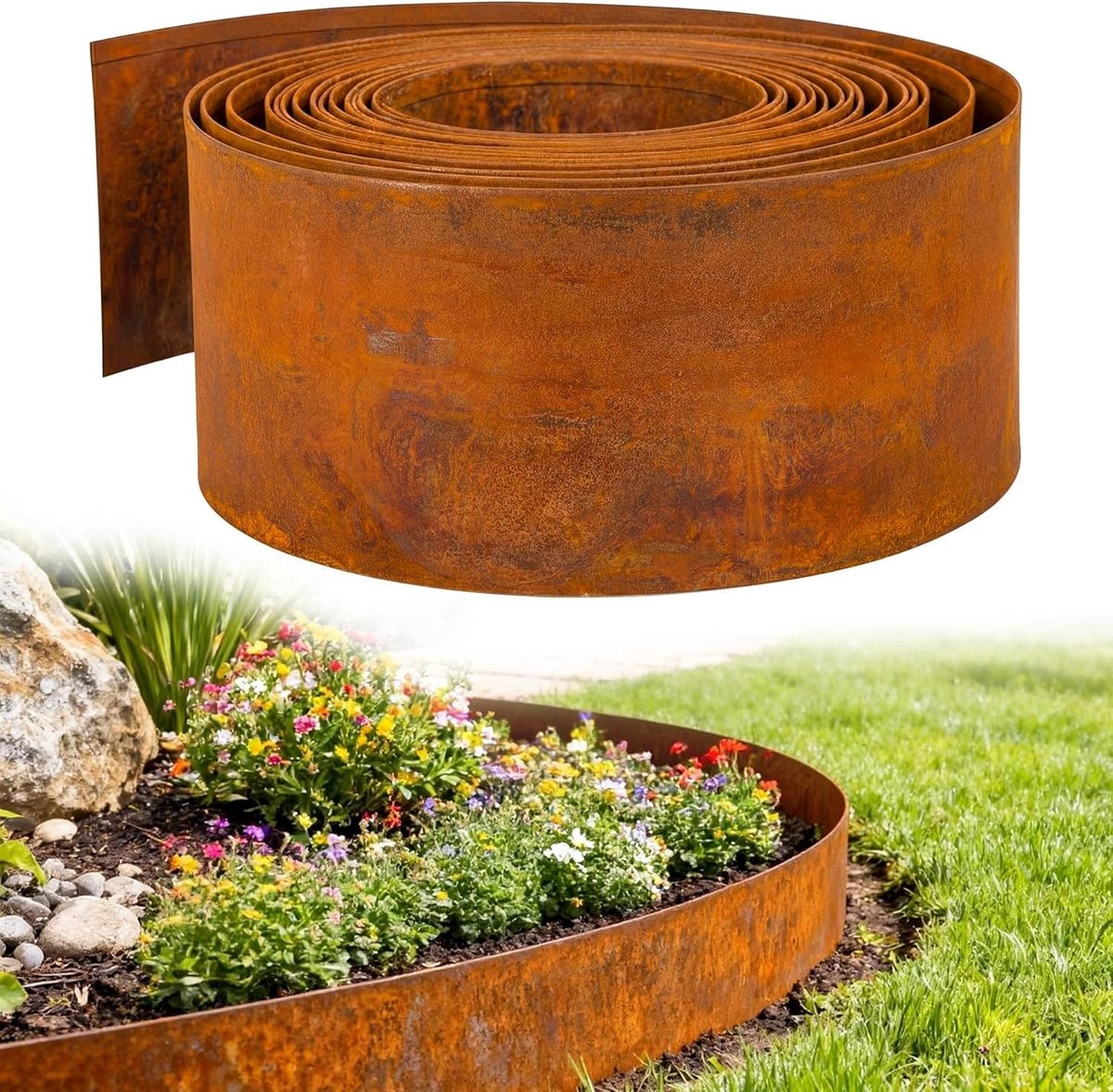 SnelShoppen - Corten Staal Tuinrand, 10 m Flexibele Randen voor Bloembedden, 15.5 cm Hoog, Duurzaam en Onderhoudsvrij, Perfect voor Tuinontwerp en Gri