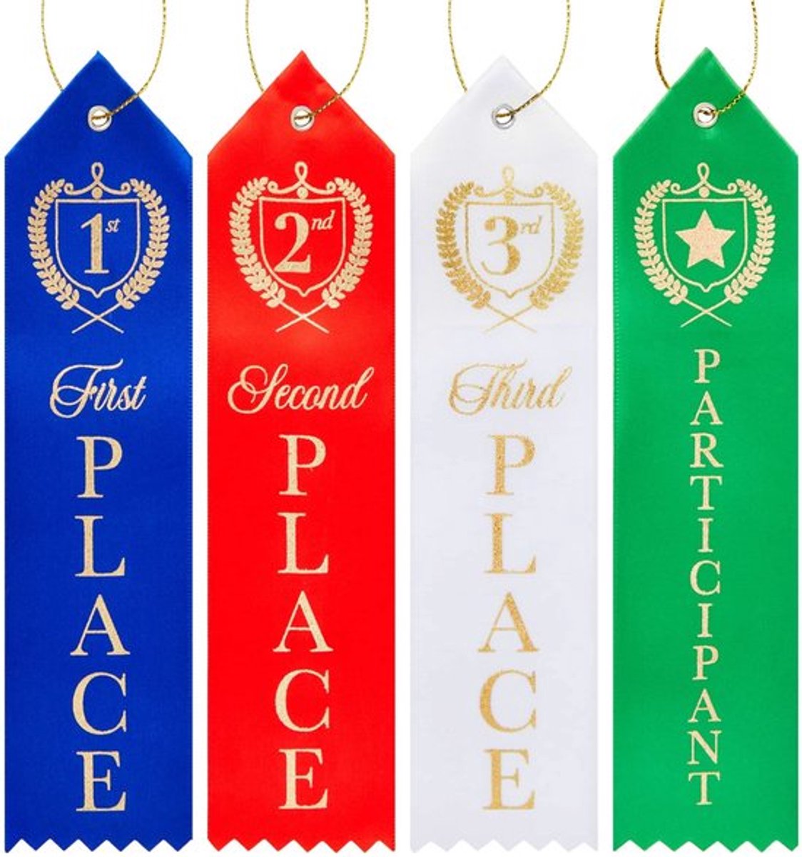 Award Linten 100-Pack - 1e/2e/3e Plaats - Deelnemer - 5 x 20 cm - 4 Kleuren - 25 Stuks Elk - Prijzenlinten