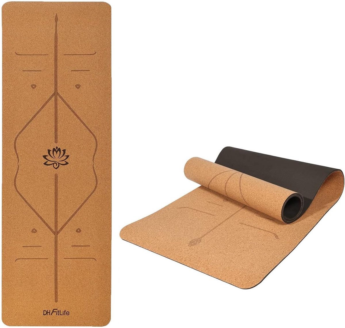 SnelShoppen - Yoga Mat Kork en TPE 183x61x0.6 cm Antislip Gymnastiek Fitness Mat met Oriëntatielijnen - Duurzaam, Antibacterieel en Geschikt voor Hot