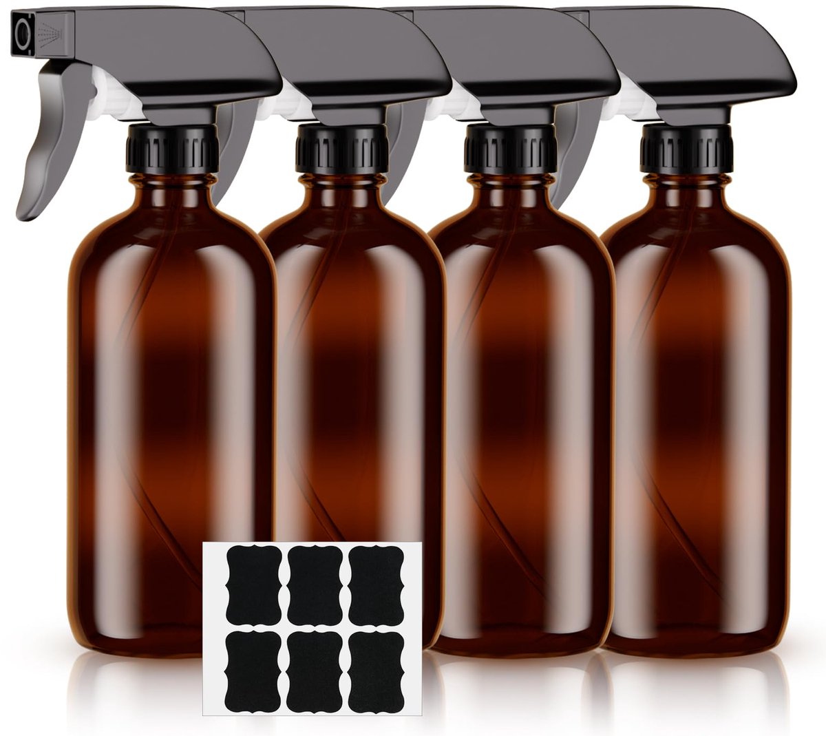 SnelShoppen - 4-Pack Amber Glazen Spuitflessen 500ml, Bruine Sprayflessen met Fijne Nevel, Zwarte Pompen voor Strijken, Schoonmaken, Haarverzorging en